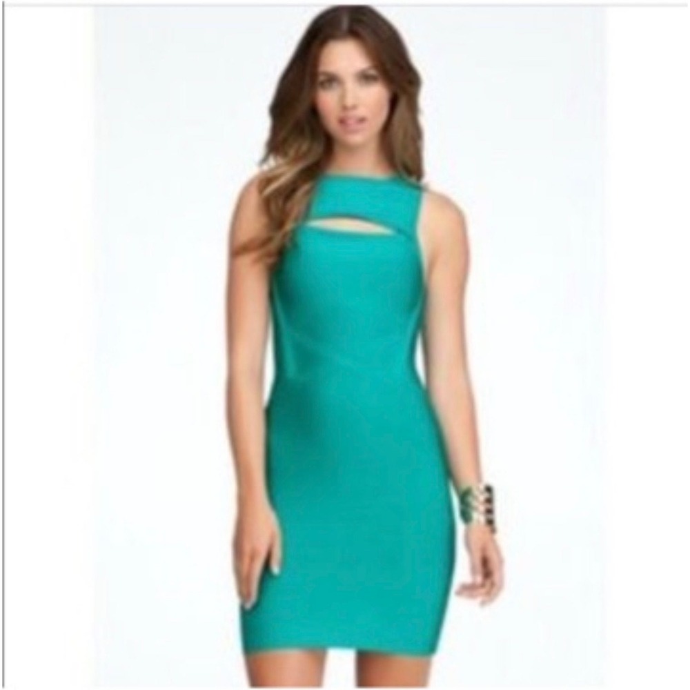 Bebe Teal Dynasty Green Bodycon Mini Dress Cutout Sleeveless Y2K Large NWT